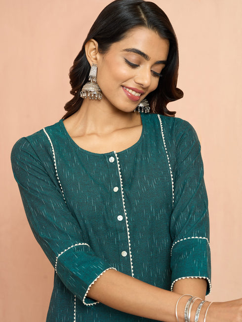 Women's Green Cotton Ikkat Kurta